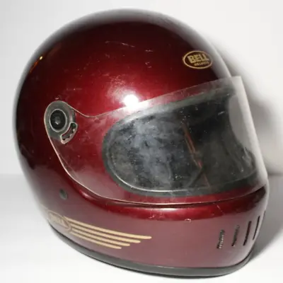 80s Vintage Bell Star Bell Full Face Motorcycle Helmet Size 7 3/8 Maroon Racing • $111.99