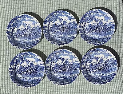 Vintage Set Of 6 Staffordshire MYOTT Royal Mail Blue & White 5.25  Dessert Bowls • $29.99