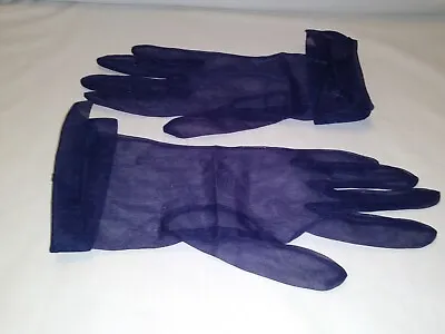 Vintage Ladies Formal Gloves Navy Blue Nylon Sheer • $11.58