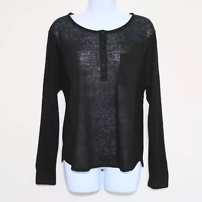 VINCE - Black 100% Linen Henley Long Sleeve Shirt Top W/ Pocket - Women's Small • $24.99