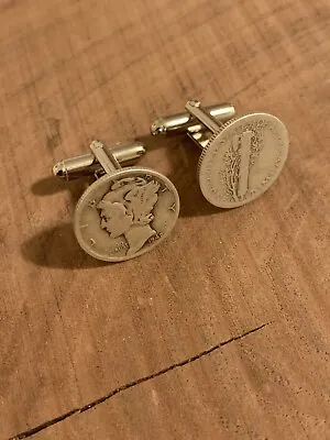 $16 • Buy Mercury Dime 90% Silver Coin Jewelry Cuff Links-Handmade-Vintage