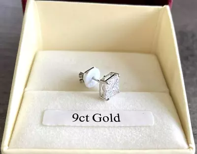 £35.99 • Buy 9ct WHITE GOLD MEN'S SINGLE 6mm SQUARE 1.24ct DIAMOND-UNIQUE STUD EARRING W/LOX