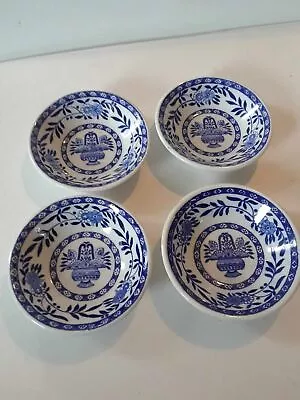 4 - Vitrified Sterling China - East Liverpool - Blue Floral Dessert Berry Bowls • $17.21