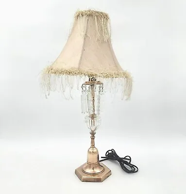 Vintage Crystal Lamp Hollywood Regency Brass Large Leaded Crystal Prisms 17 H • $80