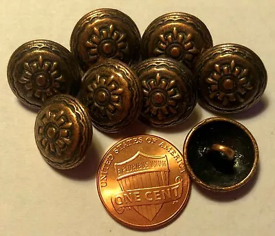 8 Domed Antiqued Copper Tone Metal Shank Buttons Almost 5/8  15mm 9561 • $5.99