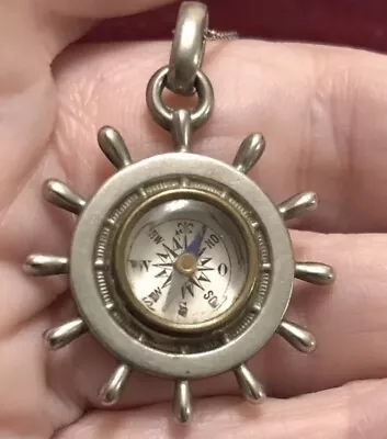 Antq Victorian Silver Compass Watch Fob Pendant Double Sided Ship’s Wheel Works! • $147.45