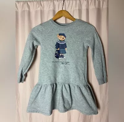 POLO RALPH LAUREN Girls Grey Polo Dressy Bear Fleece Ruffle Dress NEW NWT • $16