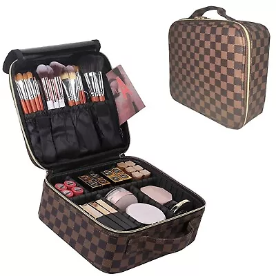 Makeup Bag Checkered Cosmetic Bag Large Travel Toiletry Organizer For Women Girl • $22.95