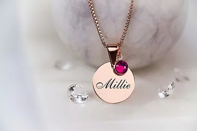 £13.99 • Buy Personalised Engraved Swarovski Birthstone Necklace, Custom Name Words Jewellery