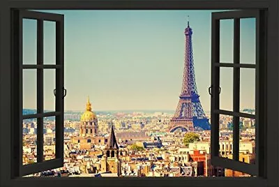 Paris Open Window Skyline 36x24 Eiffel Tower Art Print Poster • $13.49