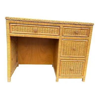 $975 • Buy Vintage Mid 20th Century Boho Chic Style Wrapped 4 Drawer Wicker Desk