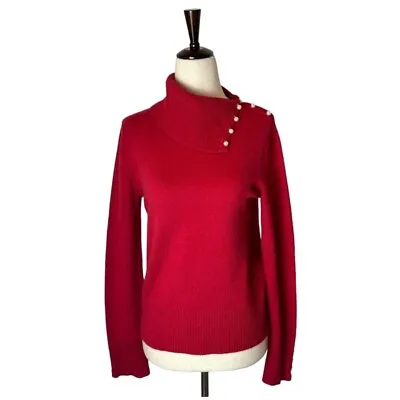 Mainbocher Red Pure Cashmere Turtleneck Pearl Detail Pullover Sweater Size M • $27.99