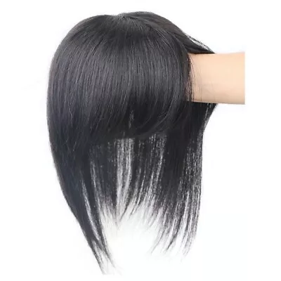 Straight 100% Remy Human Hair Topper Toupee Hairpiece Top Piece With Air Bangs • £16.99