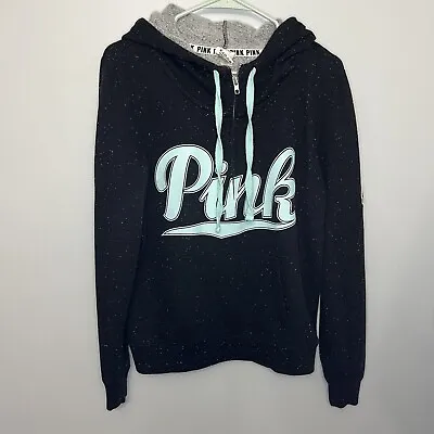 Victoria's Secret Love Pink Black Blue Medium Half Zip Pullover Sweatshirt NWOT • $19.45