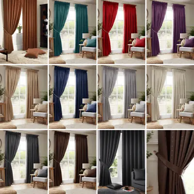 Black Madison Dobby Fabric Squares Lined Tape Top Pencil Pleat Curtains Pair • £54.99