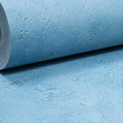 Plain Blue Concrete Effect Wallpaper Textured Slightly Imperfect Paste The Wall • £6