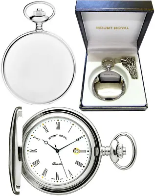 Mount Royal Hunter Pocket Watch Chrome-Plate Swiss Quartz Free Engraving (B24qr) • $101.94