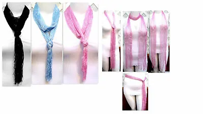 Lot Of 3 Lightweight Fashion Glitter Fishnet Lurex Scarves  Black Pink & Blue  • $7.95