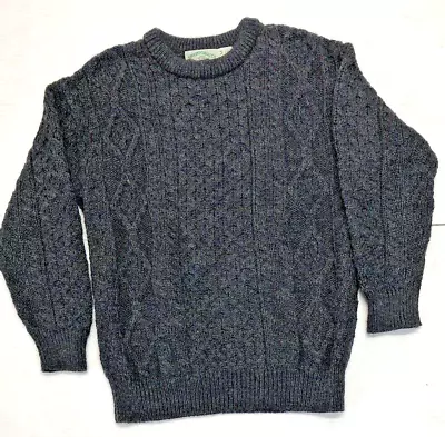 Aran Crafts Fisherman Sweater Mens M Dark Gray Heavyweight 100% Merino Wool • $49.97