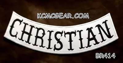 Christian Black On White Bottom Rocker Patches For Vest Jacket BR414 10-1/2 X 3 • $11.86