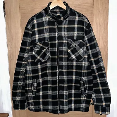 Cool Flannel Coat Sherpa Fleece Lined Plaid Lumberjack Jacket Grey Men’s XXL 2XL • £2.20