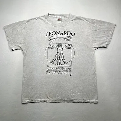 Vintage 90s Leonardo Da Vinci Vitruvian Man Art Tee Shirt Mens XL Distressed • $19.44