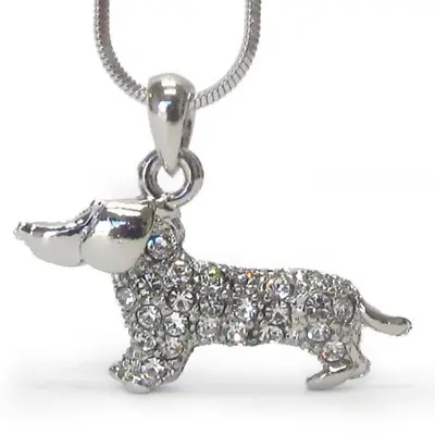 Crystal Dachshund Pendant Necklace White Gold • $12.94