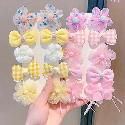 Toddler Girls Hair Clips Snaps Accessories Cute Fabric Bow Flower Kids Gift Set • £3.69