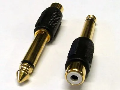 £2.62 • Buy 6.35mm (1/4 Inch) Mono Jack Plug To RCA Phono Socket Gold Adaptors (Pack Of 2) 