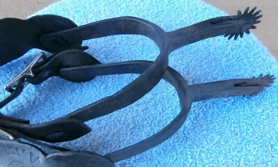 Very Old Ranch Made Hand Forged Antique Cowboy Spurs W/Old  Leather Straps • $185
