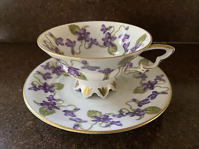 Mitterteich Bavaria Germany Floral Violets Footed Teacup & Saucer • $20