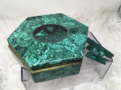 Hexagon African Malachite Box Jewelry Casket Trinket Box W/ Lid 4lb READ • $225