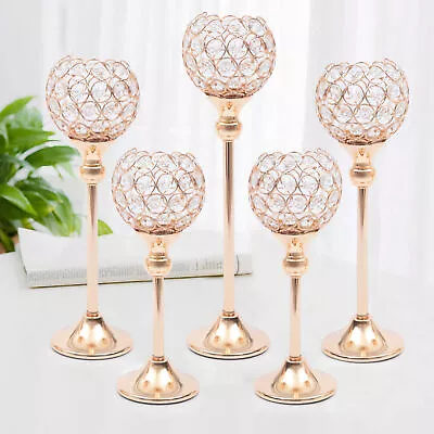 Gold Crystal Candle Holders Tealight Candlestick Holder Table Centerpieces 5Pcs • $26.60