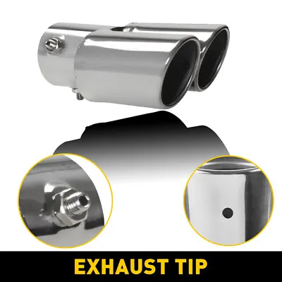 Chrome Dual Outlet Exhaust Pipe Tail Throat Muffler Tip Stainless Steel For 2.5  • $17.99