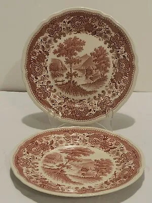 2 Villeroy & Boch  Red Pink Transferware BURGENLAND Bread Plates 7.5” • $9.99