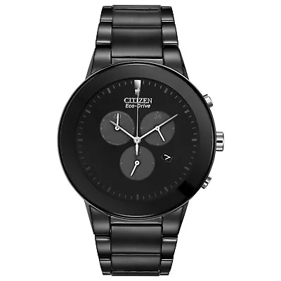 Citizen Eco-Drive Men's Axiom Chronograph Black Bracelet 43mm Watch AT2245-57E • $124.99