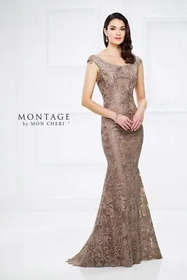 Montage By Mon Cheri - 116948 Metallic Lace Dress **MINK** • $315