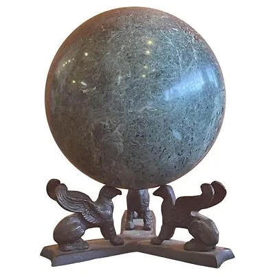 Green Solid Marble Sphere On A Bronze Griffin Base Mid 20th Century. • $120.50