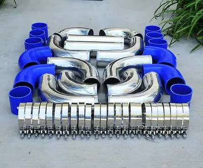 12 Pcs 3  Universal Polished Intercooler Piping + Blue Silicone Coupler + Clamps • $143.74