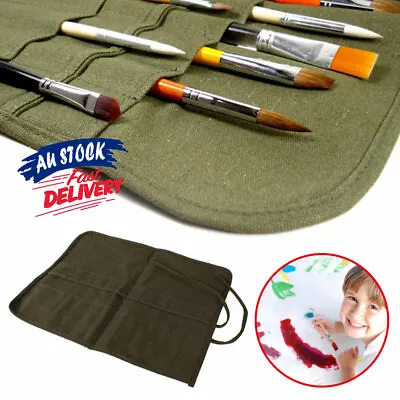 Army Organizer Paint Brush Holder Roll Up Artist Canvas Bag Draw Storage Case AU • $11.99