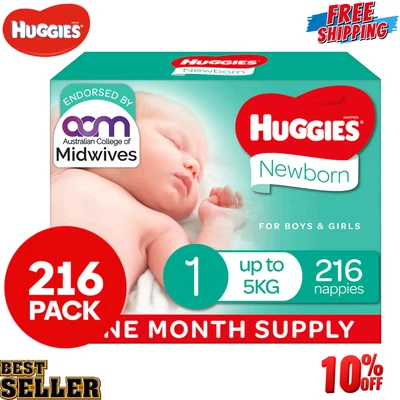 $99.99 • Buy Huggies Newborn Nappies Size 1 (up To 5kg) 1 Month Supply 216 Count