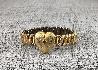 Vintage Sweetheart Stretch Bracelet Heart Green Stone Gold Fill Rose Gold  • $125