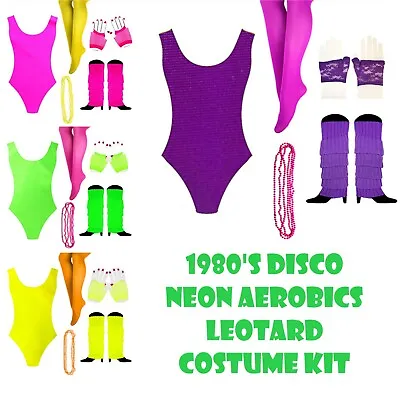 1980s Girl Costume Kit 80s Party Dress Up Aerobics Leotard & Accessories Fluro • $48.99