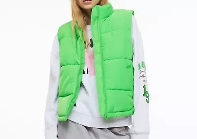 Green Puffer H&M Vest Bright Small Sleeveless Coat Front Zip Pockets SOLD OUT • $69