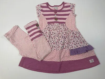 Naartjie Girl’s Pink Purple Short Sleeve Tunic Top Pant 100% Cotton Set Size 6 • $40.24