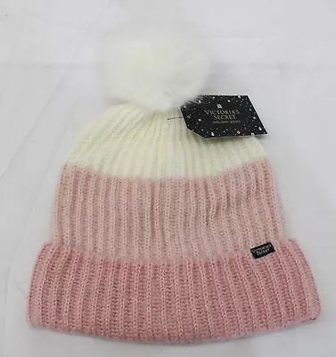 Victoria's Secret Unisex Adult Ombre Stripe Ribbed Knit Pom Beanie CL8 Multi OS • $12.79