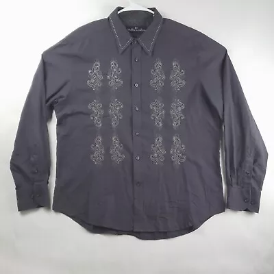 Malibu Cowboy Western Shirt Men XL Gray Long Sleeve Flip Cuffs Embroidery • $14.96