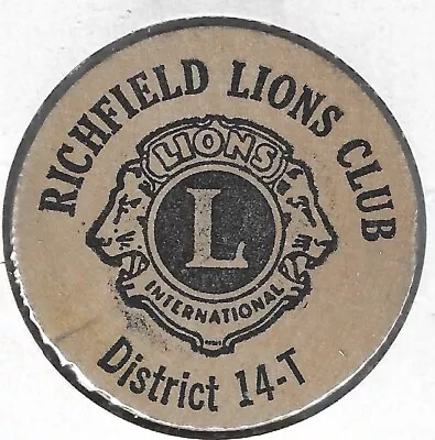 Richfield (Wisconsin) Lions Club International District 14-T Wooden Nickel • $8.95