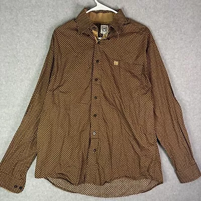 Cinch Mens Shirt Small Long Sleeve Button Down Cowboy Rodeo Western Brown AOP • $15.29