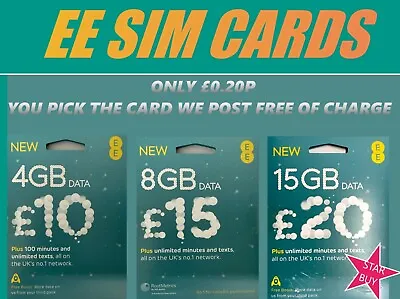 EE Sim Card Pay As You Go 4GB Data 8GB Data 15GB Data  ALL EE SIM CARD 99P • £0.99